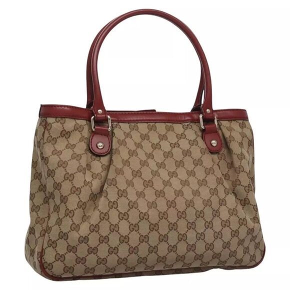 GUCCI GG Canvas Tote Bag Beige Gold Red 296835 Auth - Picture 1 of 16